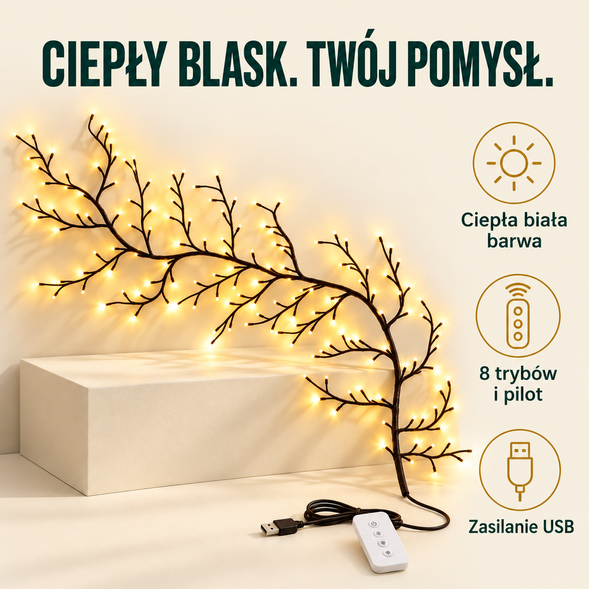Świąteczna gałąź LED — najważniejsze cechy